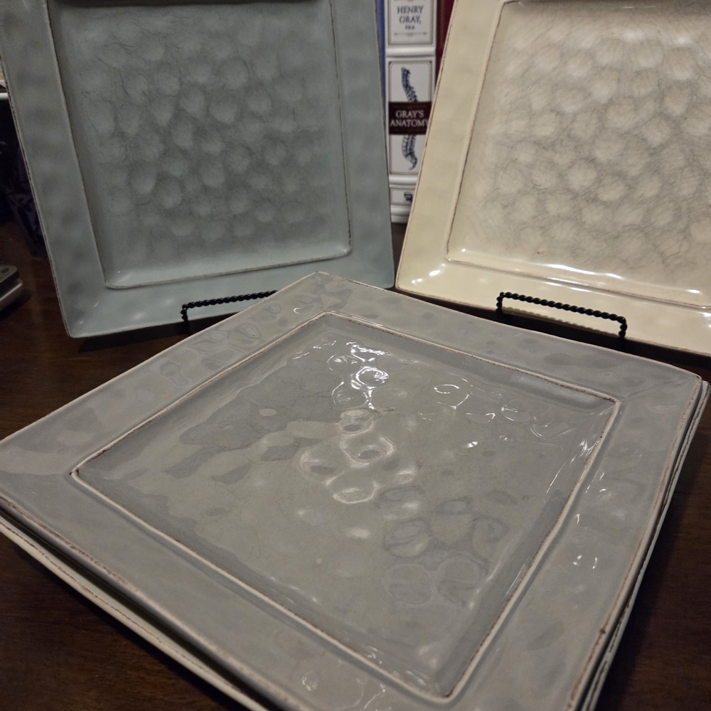 Pier 1 Gray and Cream Square Dinnerware Set